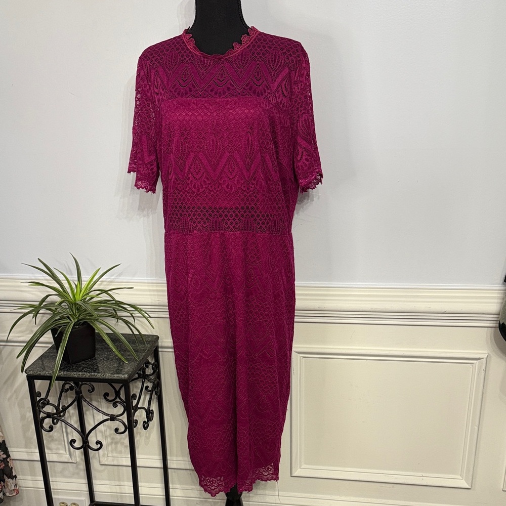 NWT Love X Design Berry Purple Lace Crochet High Neck Dress 2X